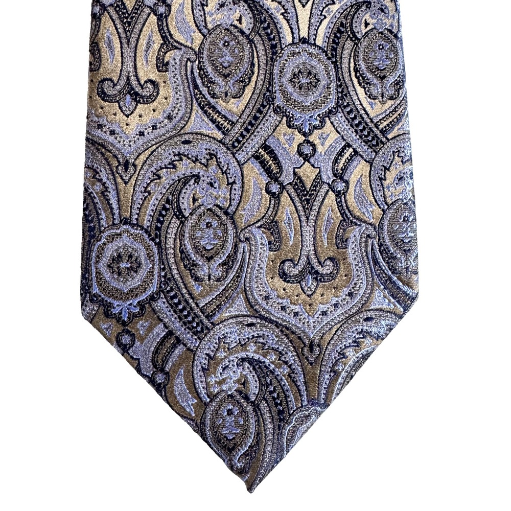 Burma Bibas Silk Tie Mens Blue Gray Taupe Paisley 3.5" Classic Necktie